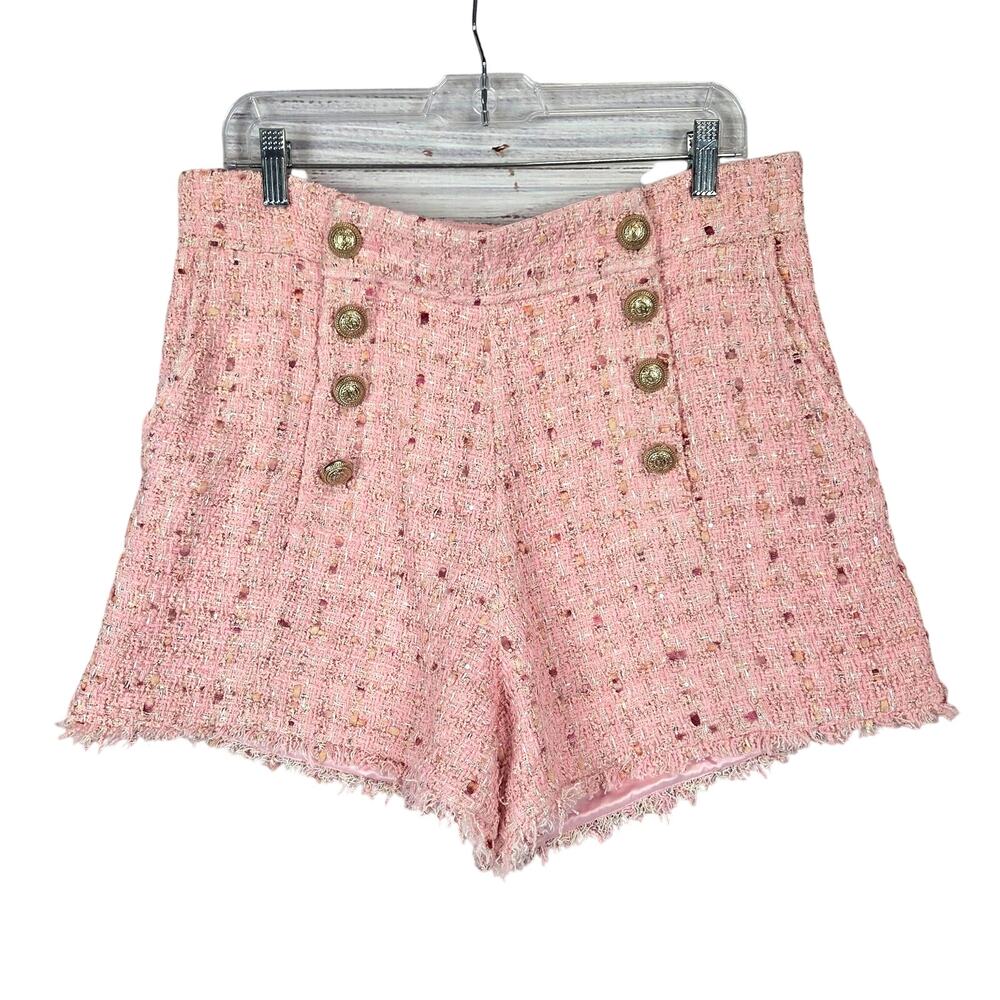 Generation Love Lizzy Tweed Light Pink Shorts L High Rise Fringe Hem Kawaii Twee - Picture 2 of 15
